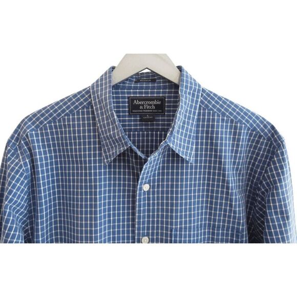 Abercrombie & Fitch Blue & White Check Button Up Muscle Shirt Sz L - Picture 2 of 3